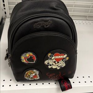 Ed Hardy Black Backpack with Bold Patches